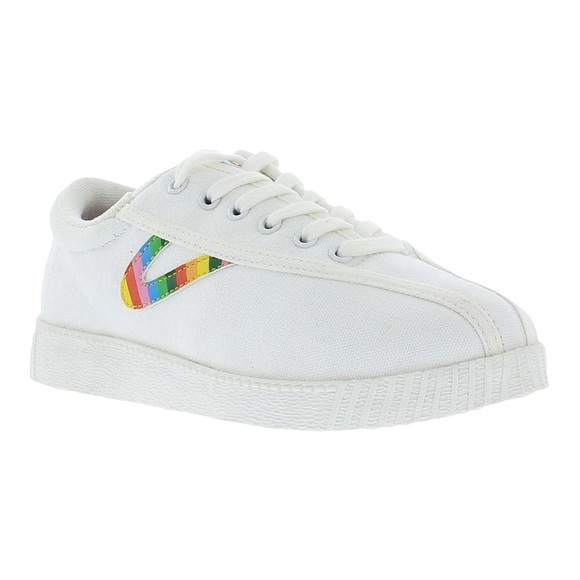 Like New Tretorn White Canvas Rainbow Logo Nylite Comfort Low Top Sneakers - 9 - Picture 1 of 16